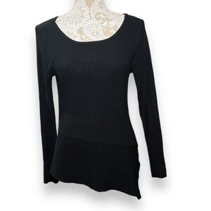 White House Black Market Black Ribbed asymmetrical sweater size small